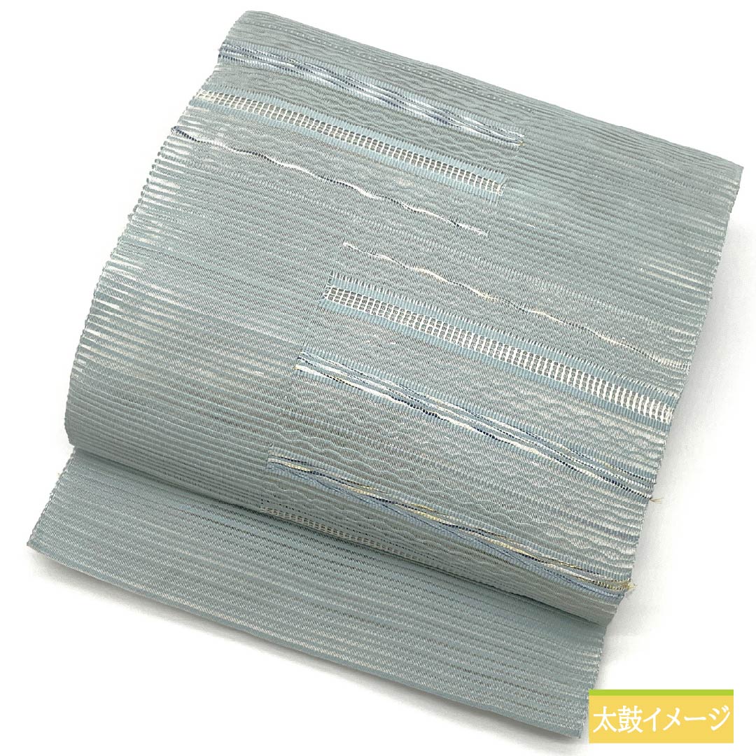 名古屋帯 藍白色（あいじろいろ） 夏帯 抽象模様 帯丈365cm 正絹 Sランク ポイント柄 カジュアル 水色系 1124008592324 松葉仕立て