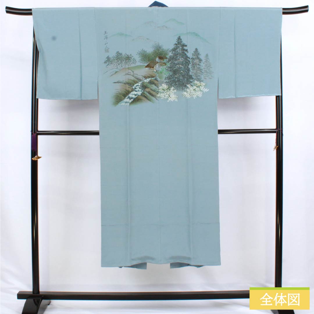 男物長襦袢 正絹 Aランク 身丈137cm 裄丈64.5cm 朧花色（おぼろはないろ） 風景画 単衣 水色系 1140000763324