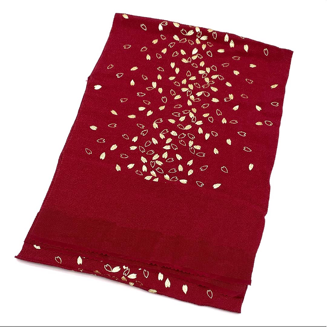 Obiage silk S-rank casual deep red cherry blossoms petals chirimen length approx. 166cm width approx. 27cm red 1136004482912