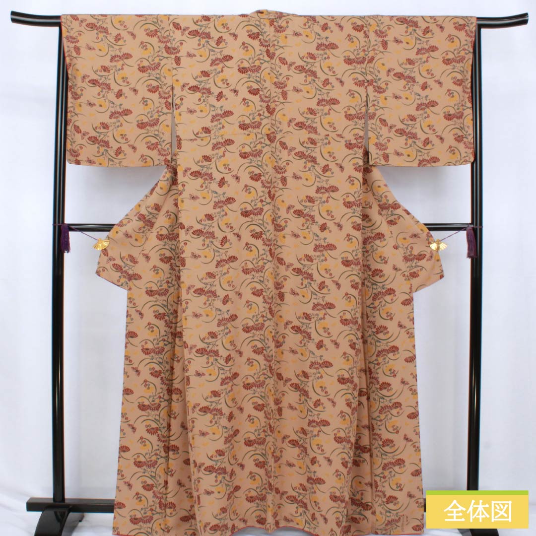 小紋 正絹 Aランク 身丈164cm 裄丈65.5cm 袷 丁子茶色（ちょうじちゃいろ） 型染 本草木染 昭三 作家物 ベージュ系 1115007553425