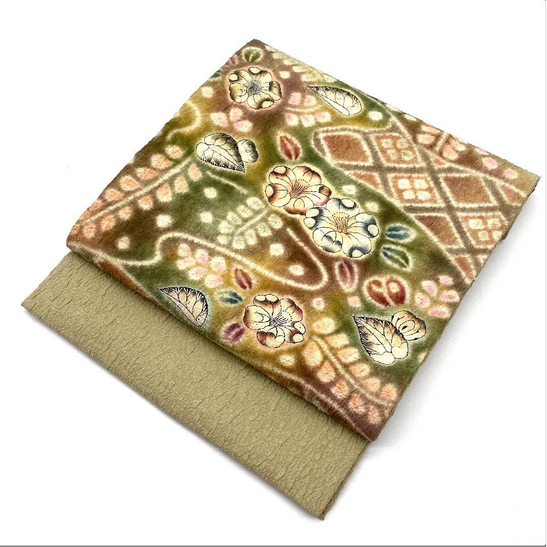 名古屋帯 蒸栗色 辻ヶ花 帯丈340cm 正絹 Aランク ポイント柄 セミフォーマル 黄系 1124003533323  開き仕立て