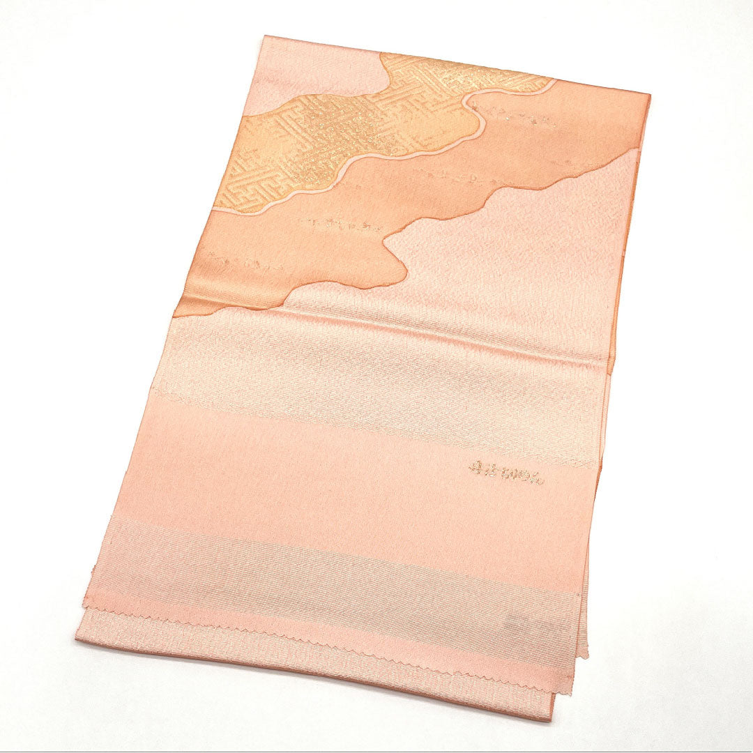 (Like New) Semi-Formal Silk Obiage (Sash) in Shinonome Color (Shinonomeiro) Made with Tango Chirimen Fabric, Classic Pattern, Long Length: Approx. 186cm, Width: Approx. 29cm, Pink, Product Number: 1136001291913