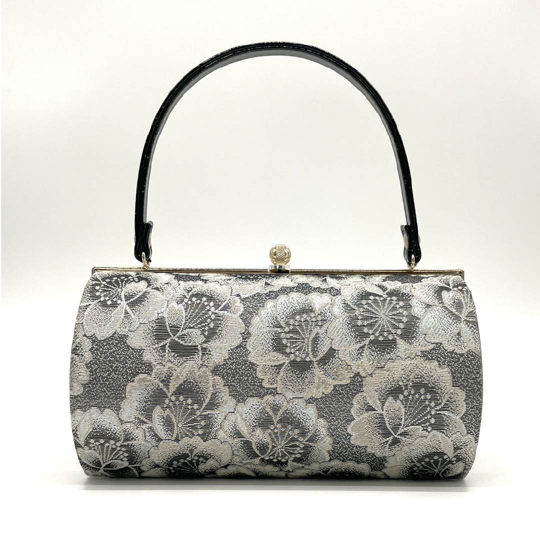 Formal Japanese style bag, silver (gin-iro) for long-sleeved kimono, cherry blossom, classic pattern, silver, S rank, 113900041222
