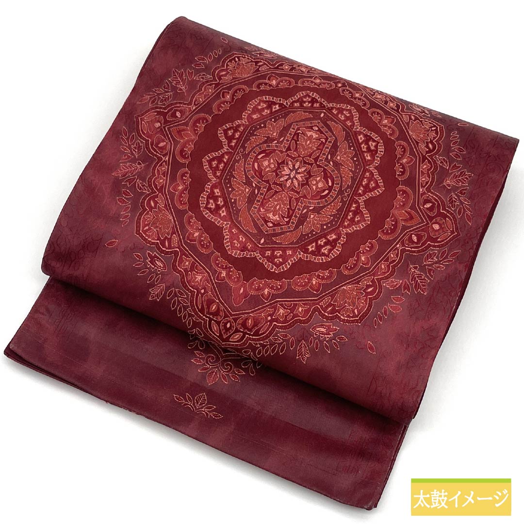 袋帯 正絹 Aランク 臙脂色（えんじいろ） 宝相華 帯丈414cm 六通 セミフォーマル 赤系 1123015673312