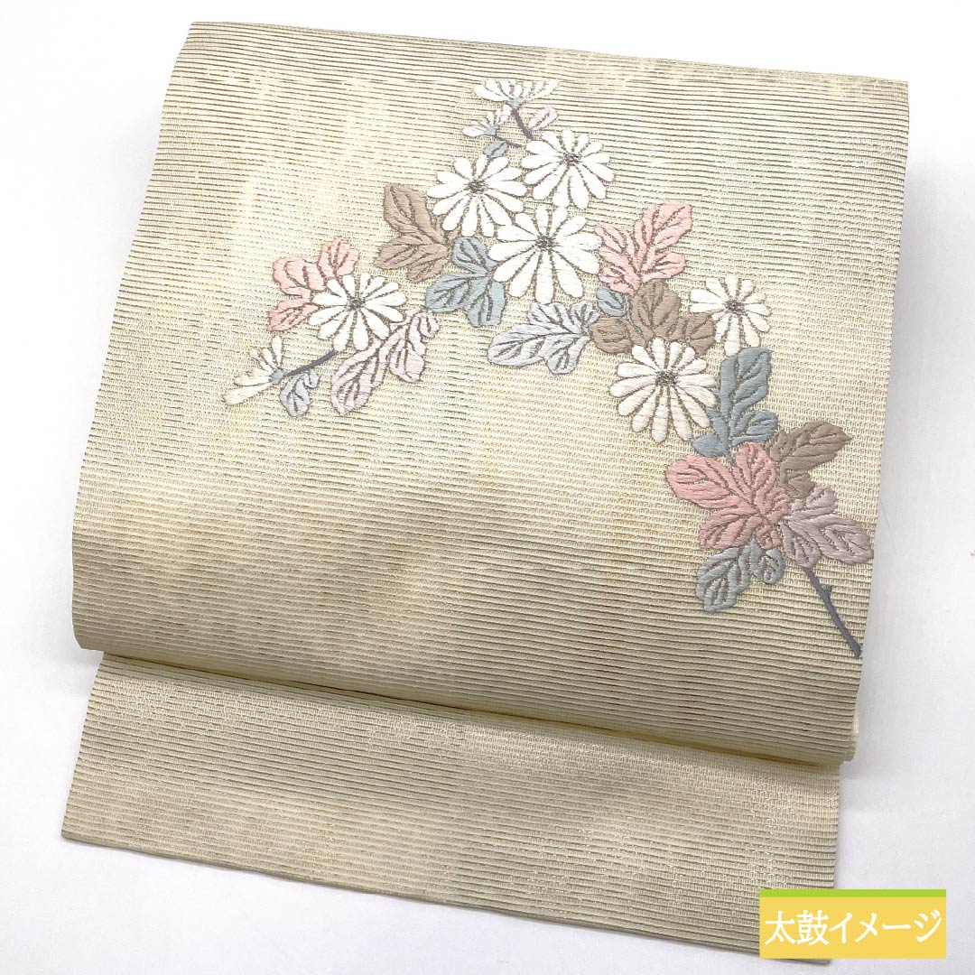 名古屋帯 正絹 生成り色（きなりいろ） 夏帯 菊花 帯丈362cm Aランク ポイント柄 セミフォーマル クリーム系 1124008783315 名古屋仕立て