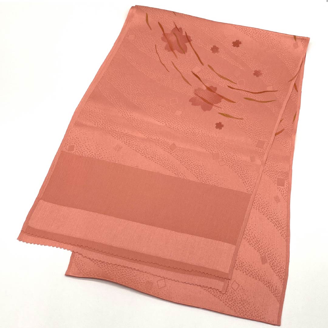 （新古品） 帯揚げ 正絹 フォーマル 珊瑚色（さんごいろ） 桜 新古品 長さ約168cm 幅約29cm Sランク ピンク系 1136000182913