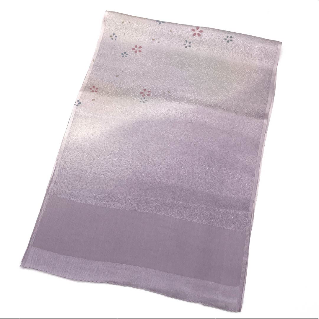 帯揚げ 正絹 Aランク セミフォーマル 薄紫色（うすむらさきいろ） ぼかし 桜 長さ約172cm 幅約28cm 紫系 1136002803920