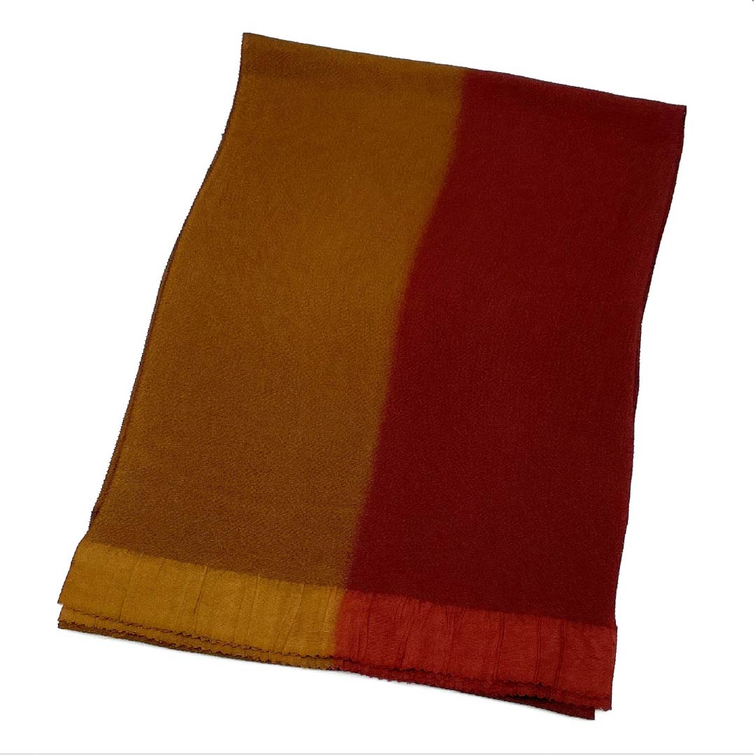 帯揚げ 正絹 Sランク カジュアル 黄褐色（おうかっしょく） 小豆茶色（あずきちゃいろ） バイカラー ちりめん 長さ約169cm 幅約28cm グラデーション系 1136004312999