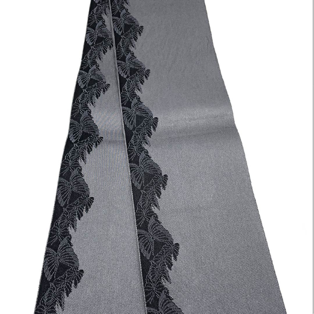 半幅帯 ポリエステル 帯丈358cm 素鼠色（すねずいろ） 蝶 モノトーン グレー系 Sランク 1125001542322