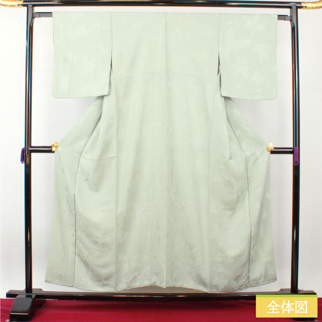 Plain color, pure silk, length 155.5cm, sleeve length 63cm, blue-and-white porcelain color, butterfly and flower pattern, three-way split katabami, lined, S rank, gray 1114001492322