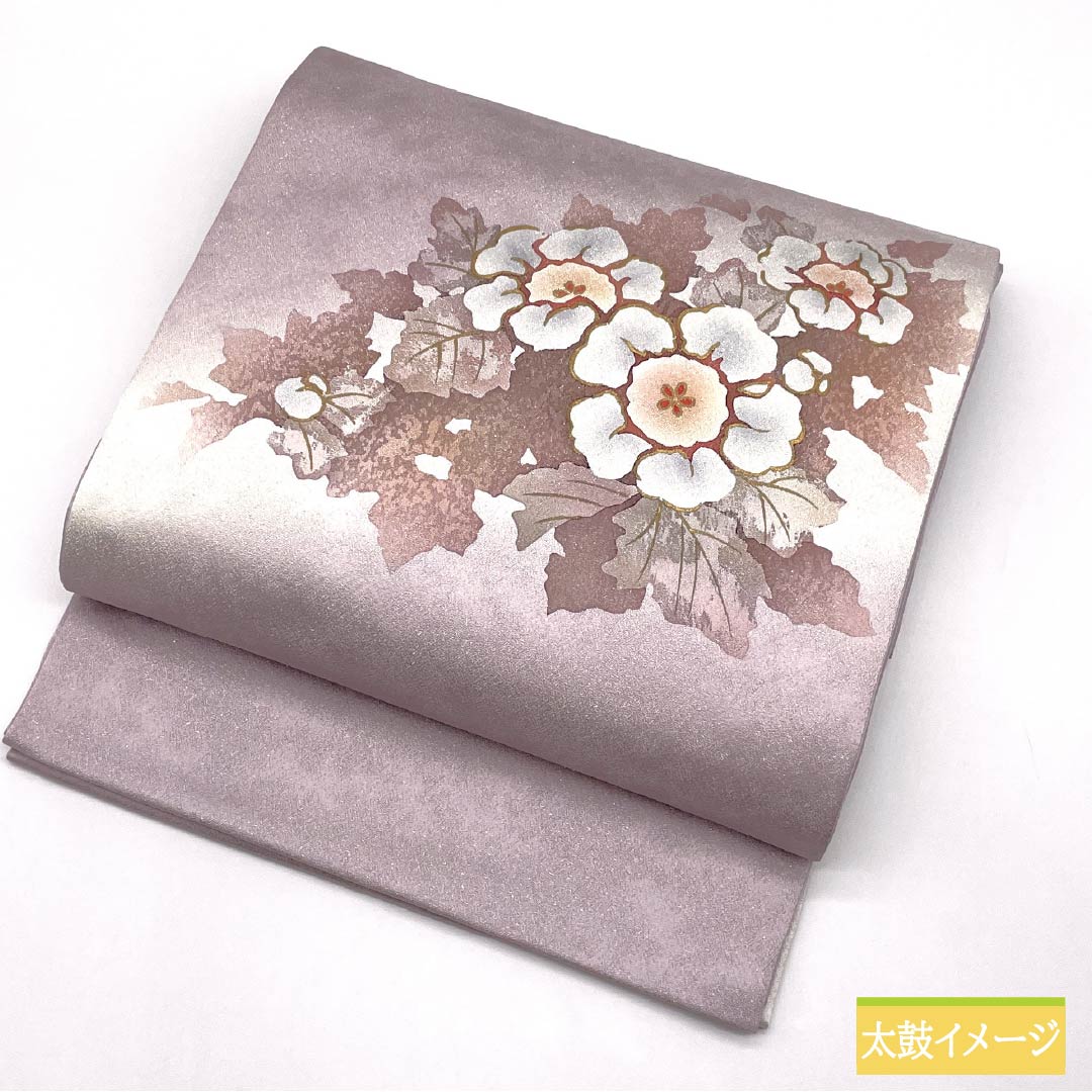 袋帯 正絹 Sランク 蒲萄色（えびいろ） 染め帯 花模様 帯丈466cm ポイント柄 カジュアル 紫系 1123015182420