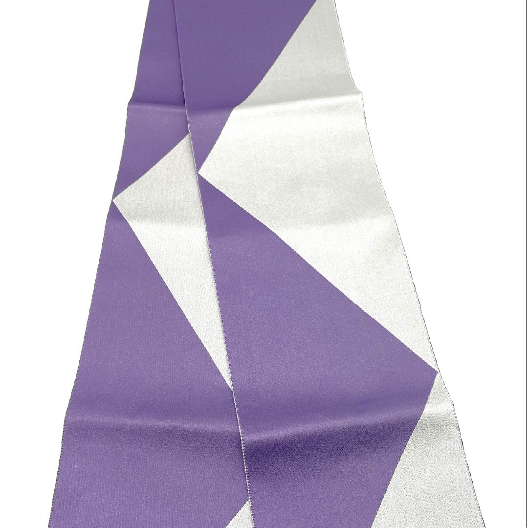 半幅帯 ポリエステル 帯丈354cm 中紫色（なかのむらさきいろ） 幾何学模様 ジグザグ 紫系 Sランク 1125001462320