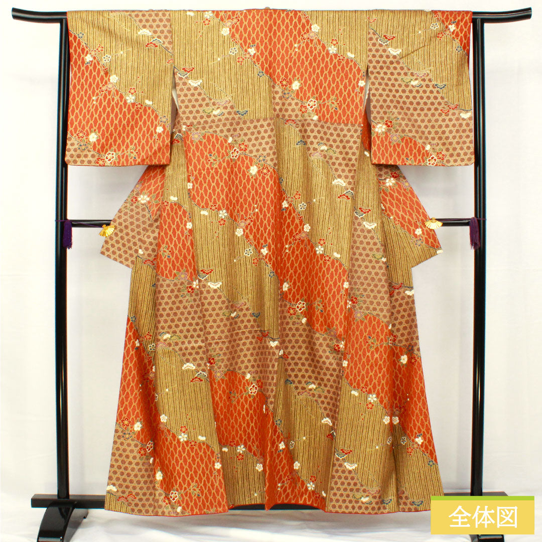 訪問着 正絹 袷 身丈157cm 裄丈63.5cm 京友禅 松竹梅 Sランク 茶系 1112005482314