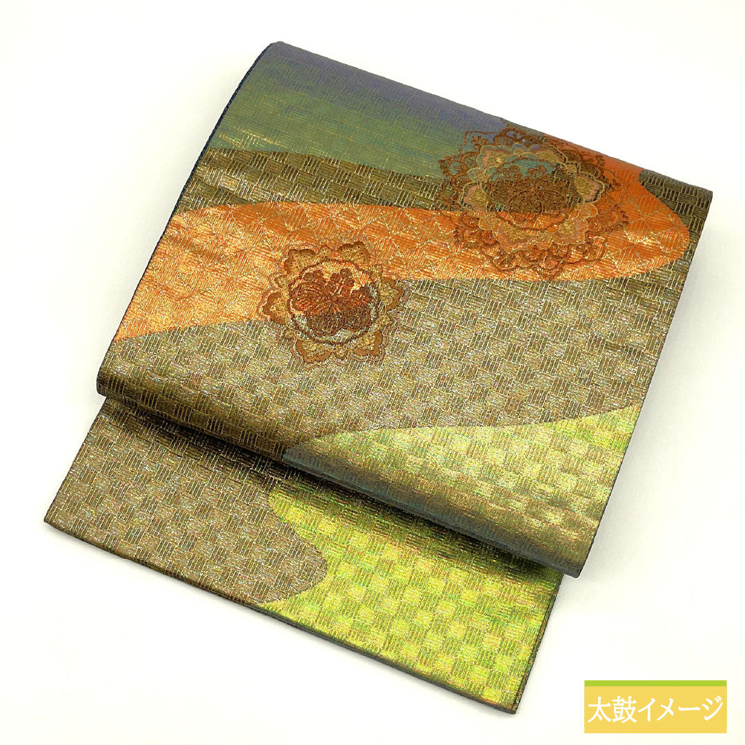 袋帯 正絹 Sランク 刺繍 西陣織 五三桐 流水 玉虫 帯丈440cm ポイント柄 セミフォーマル グラデーション系 1123016692399