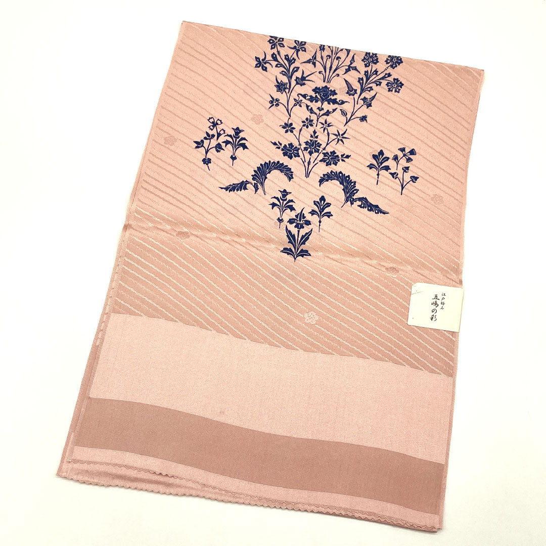 (Like New) Silk Obiage (Sash) - New, Casual, Light Crimson (Asabe Niiro) - Goshima Himo (Cord) - Abstract Floral Pattern with Plum Blossoms - Approximately 180cm Long, 30cm Wide, Pink (Product Code: 1136001101913)