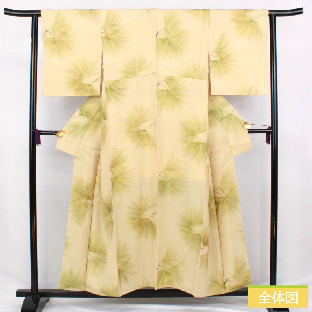 小紋 正絹 Sランク 身丈154.5cm 裄丈62cm 袷 東京白茶色（とうきょうしらちゃいろ） 京友禅 松葉 クリーム系 1115006592215