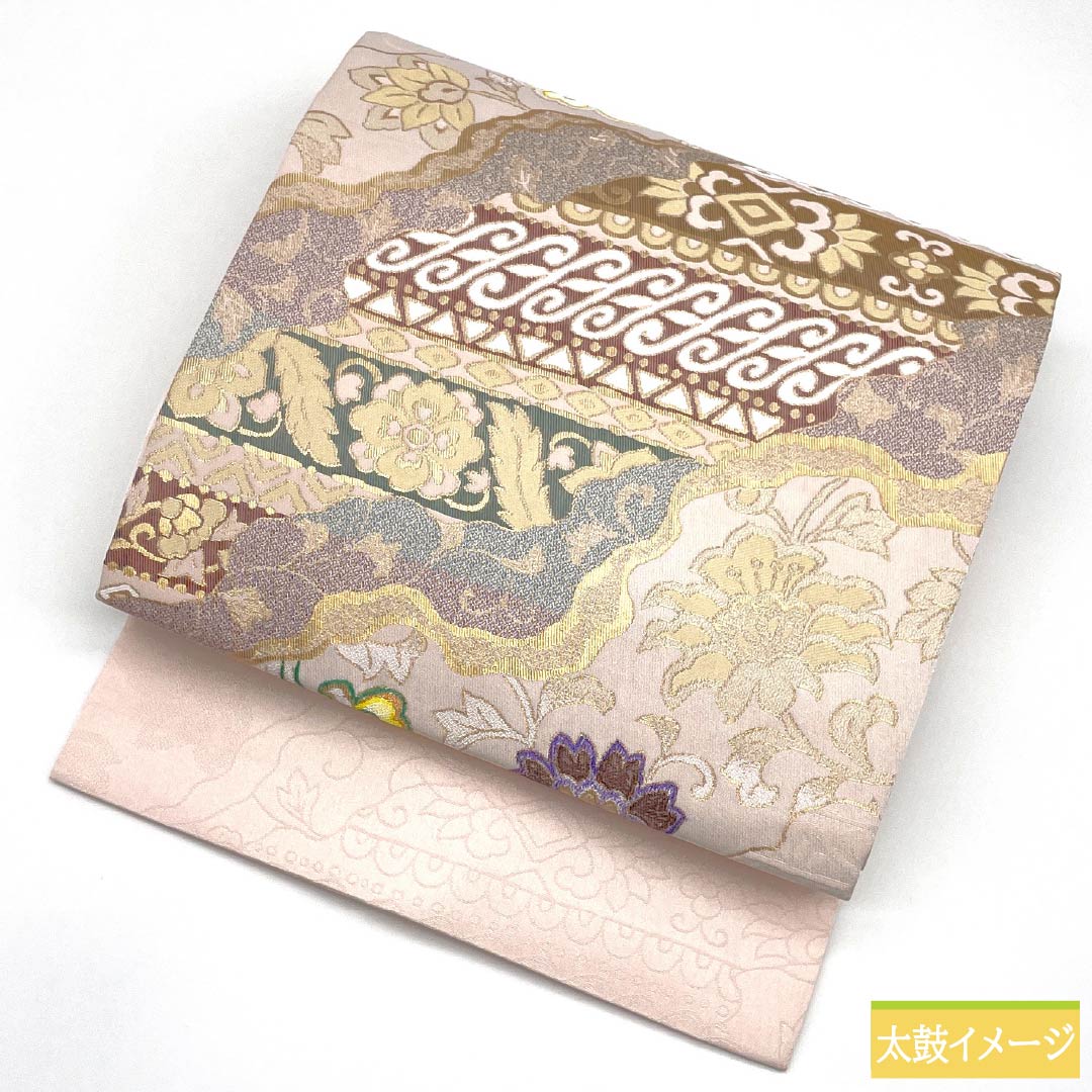 名古屋帯 ポリエステル Sランク 薄桜色（うすさくらいろ） 古典柄 唐花 帯丈370cm ポイント柄 セミフォーマル ピンク系 1124010802313 名古屋仕立て