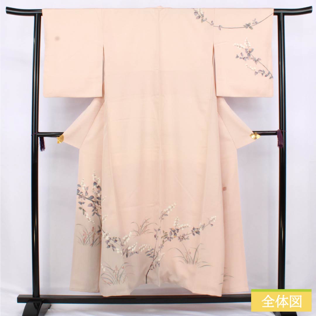 訪問着 正絹 Aランク 袷 身丈150.5cm 裄丈61cm 乙女色（おとめいろ） 加賀友禅 草花 ピンク系 1112006203113