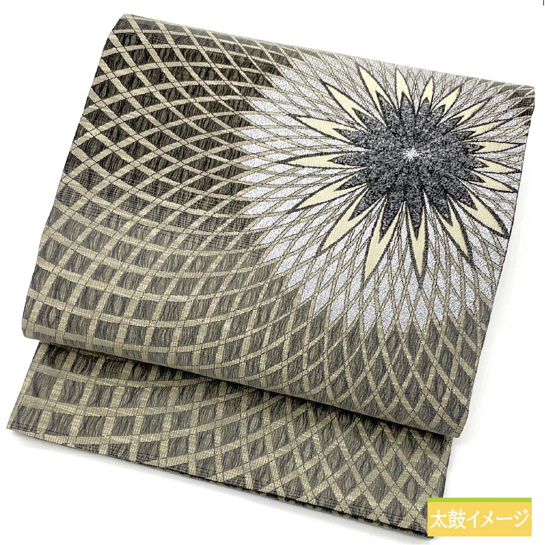 袋帯 正絹 素鼠色（すねずいろ） 万寿菊 モール 帯丈440cm Sランク 六通 カジュアル グレー系 1123012582322