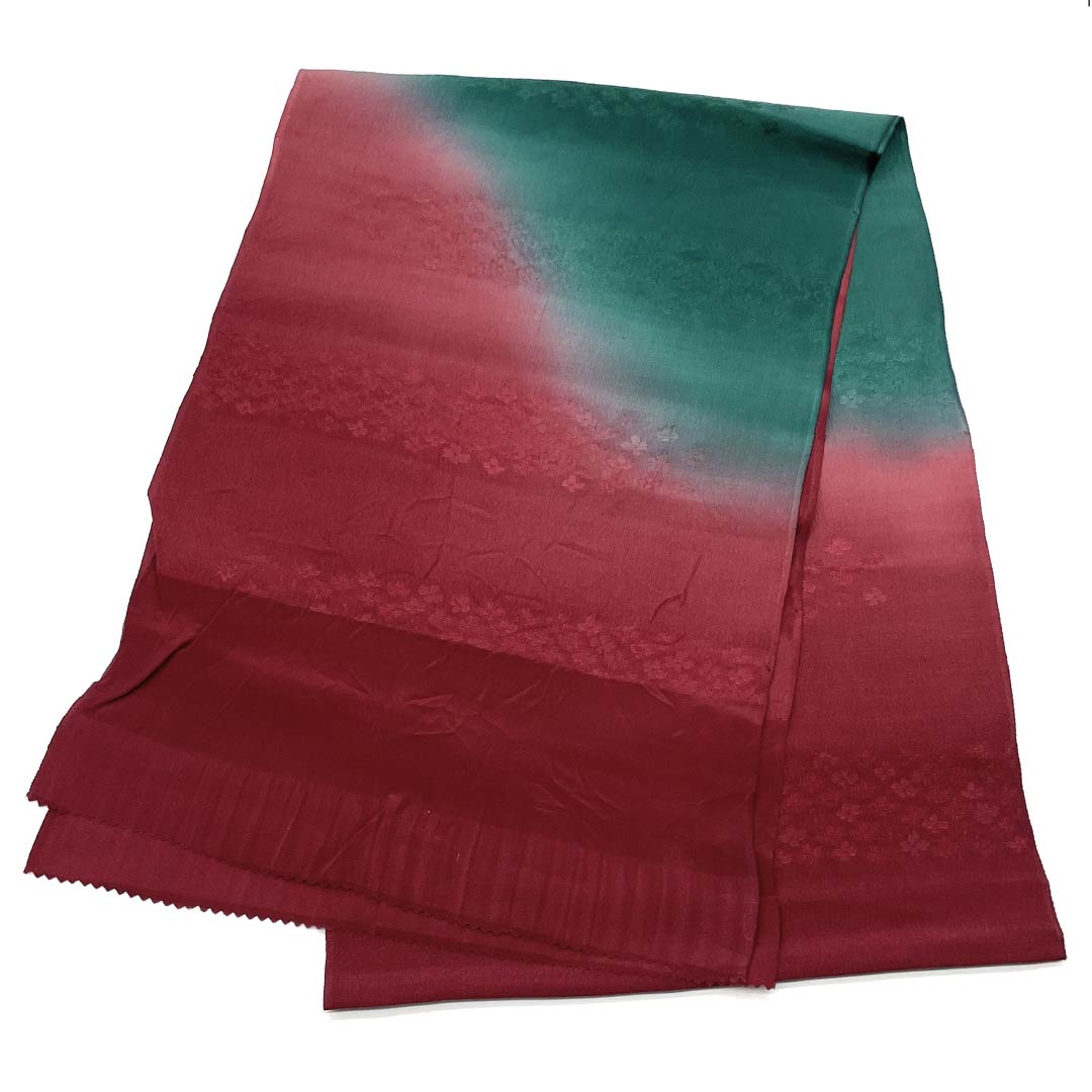 帯揚げ 正絹 セミフォーマル 深蘇芳色（ふかきすおういろ） 深藍色（ふかきあいいろ） 花柄 長さ約180cm 幅約30cm Sランク 赤系 1136000582912