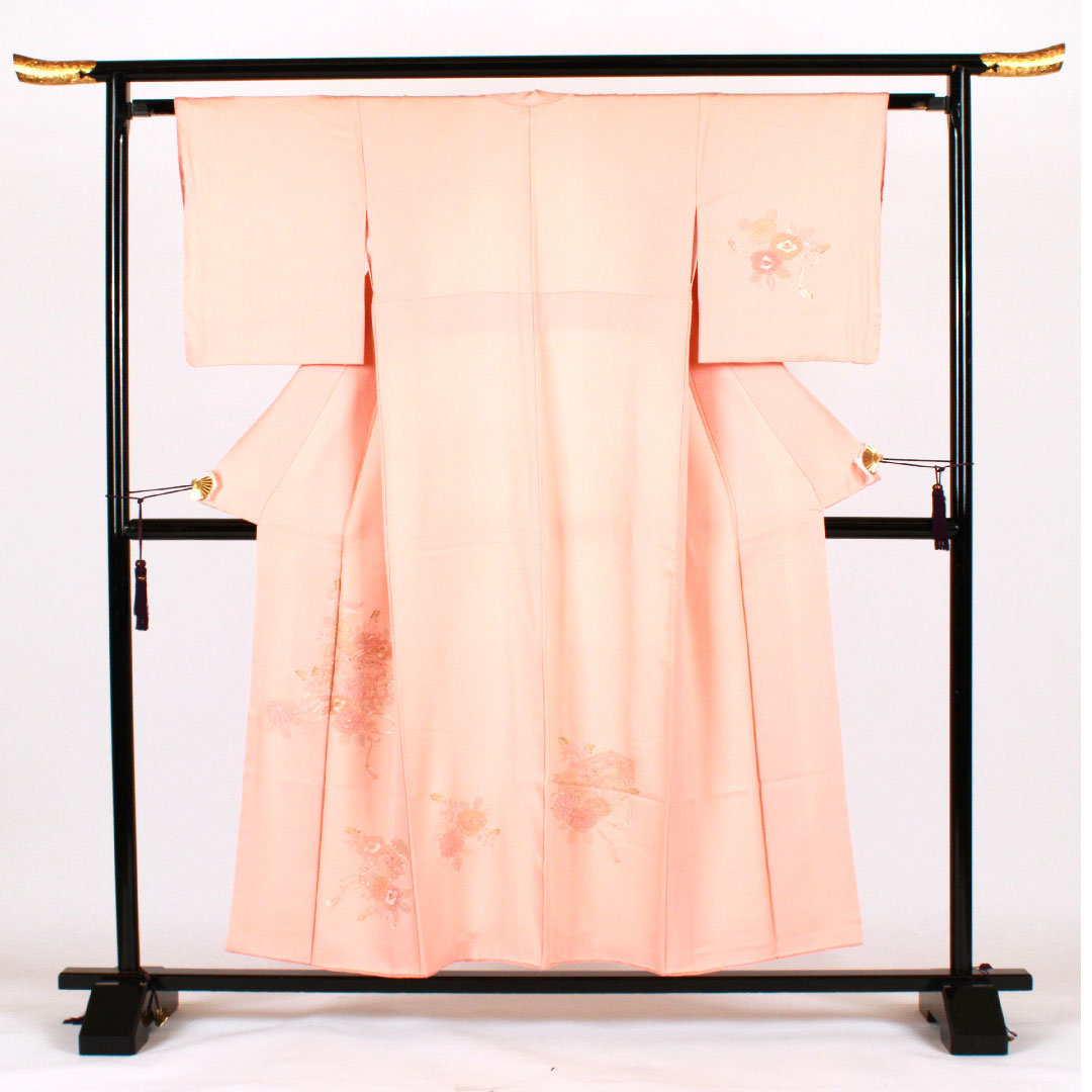 Homongi, lined, length 155cm, sleeve length 62cm, embroidery, pure silk, S rank, pink, 1112001242313