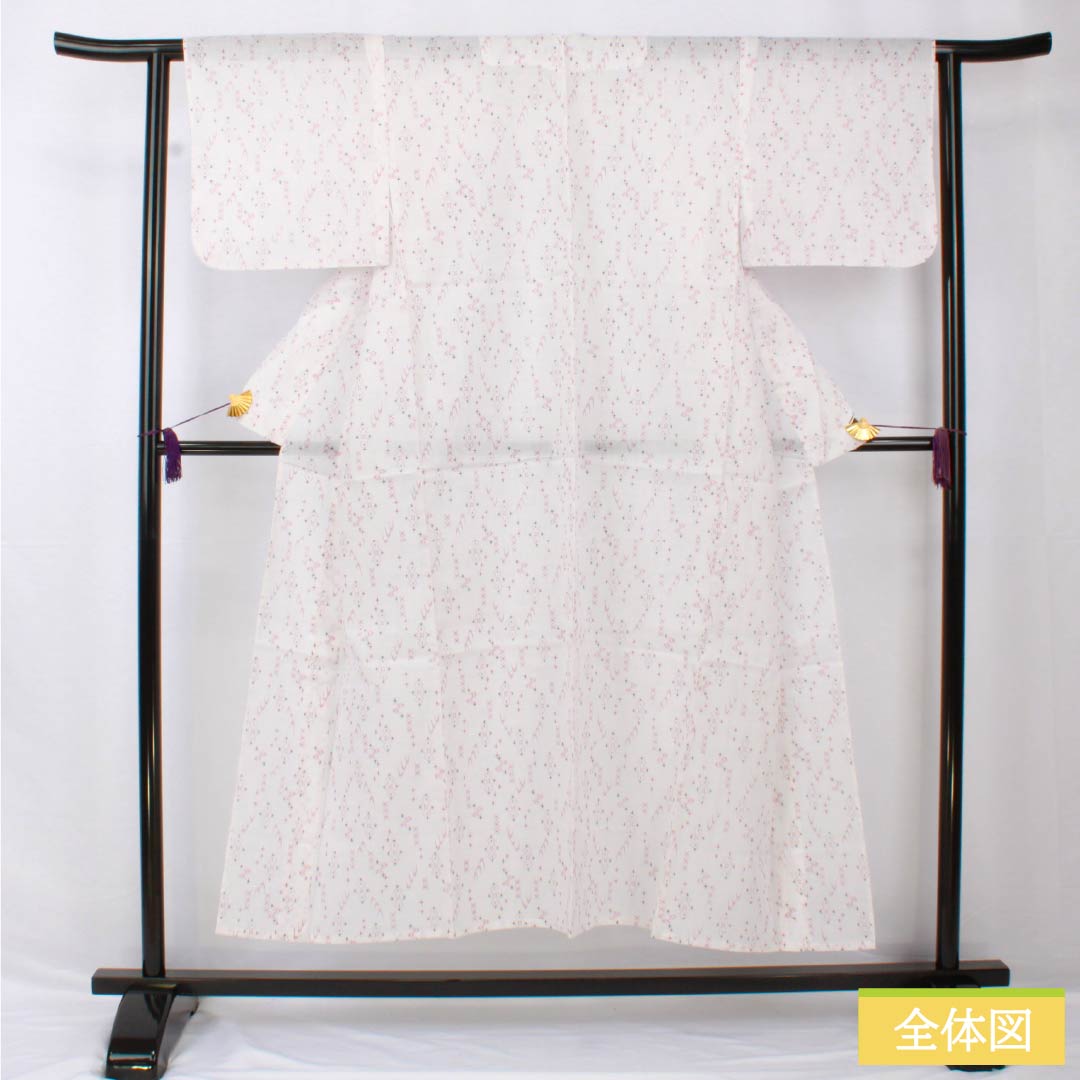 浴衣 ポリ65%・綿35% 身丈148cm 裄丈62.5cm Aランク 単衣 白系 絣調 1118005433111