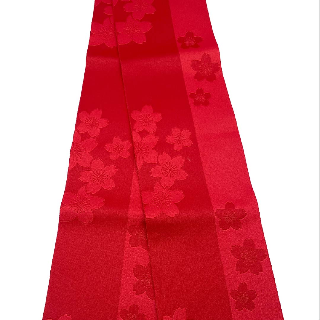 半幅帯 ポリエステル 帯丈336cm 茜色（あかねいろ） 桜 花柄 リバーシブル 赤系 Sランク 1125001442312