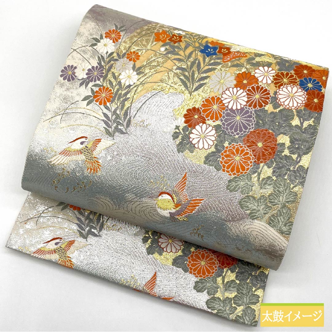 袋帯 正絹 留袖用 秀鳳錦 本金箔 鳳凰 帯丈426cm Aランク 六通 フォーマル 銀系 1123013773322