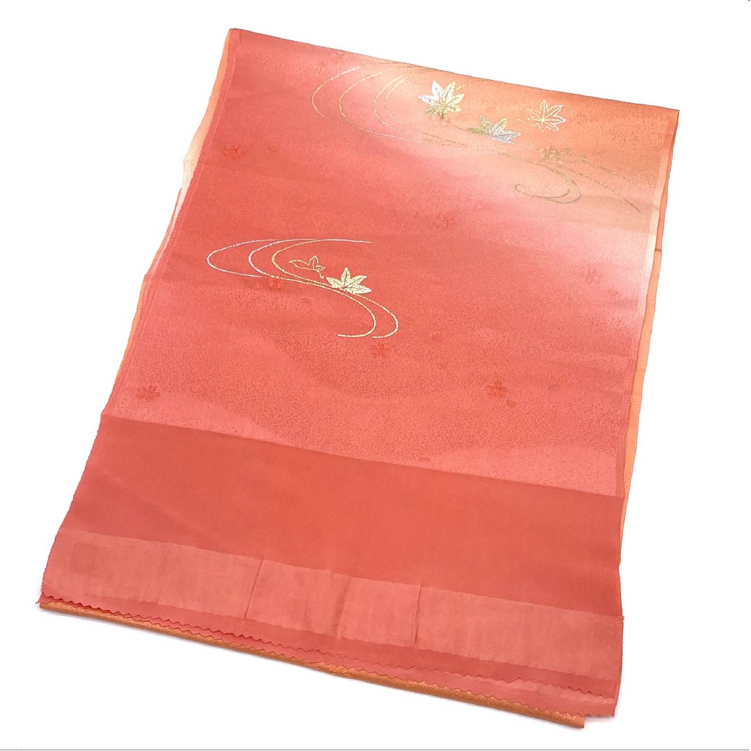 Obiage Silk A Rank Semi-formal Coral Pink Flowing Water Maple Cherry Blossoms Length approx. 169cm Width approx. 29.5cm Pink 1136003033913