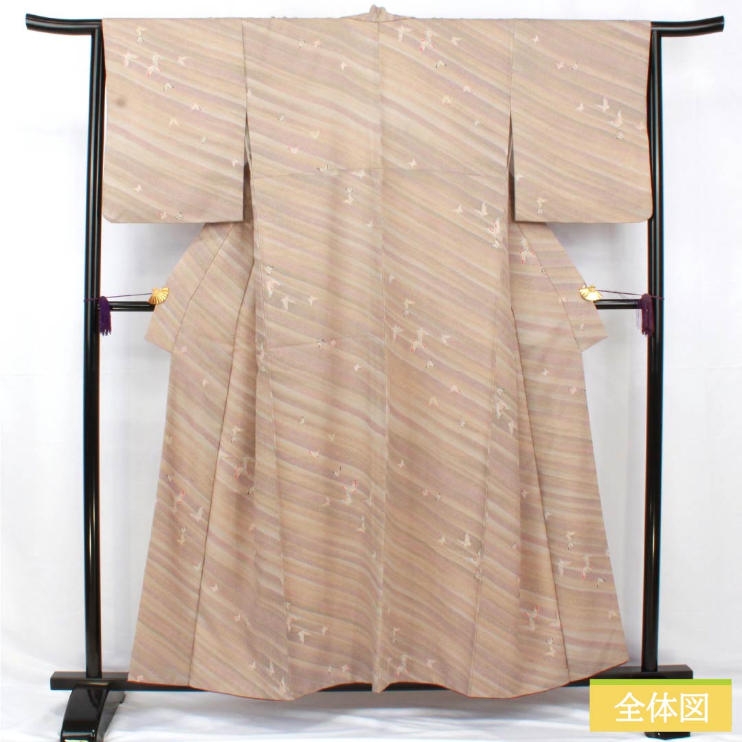 小紋 ポリエステル 身丈157cm 裄丈64.5cm 袷 ボカシ染 洗える着物 蝶 Aランク グラデーション系 1115005033399