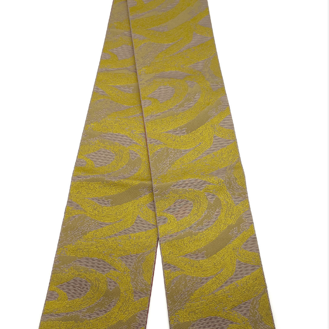 （新品）半幅帯 ポリエステル NEWランク 菜種油色（なたねあぶらいろ） 赤銅色（しゃくどういろ） リバーシブル 抽象模様 帯丈400cm 茶系 1125002381414