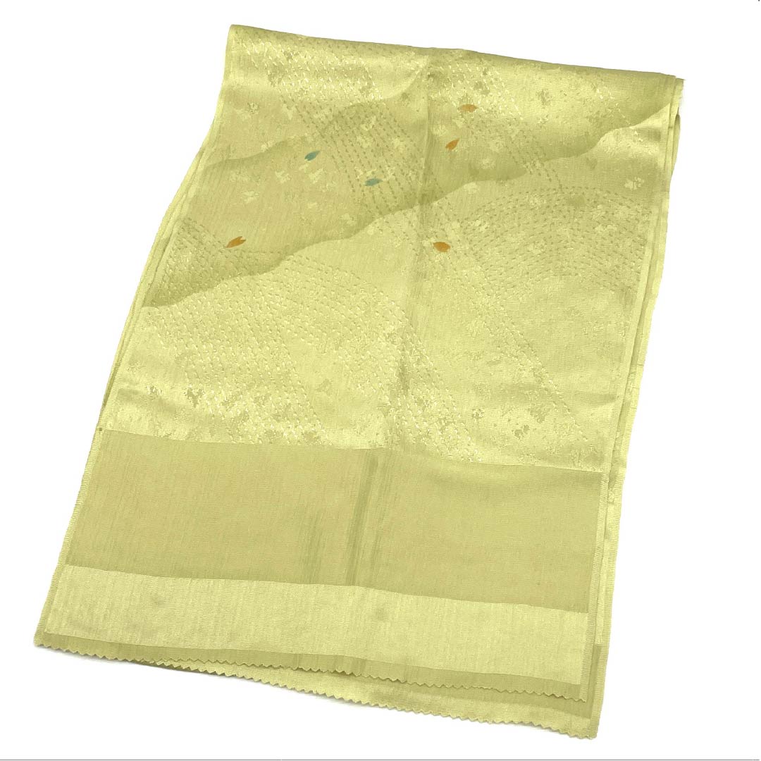 帯揚げ 正絹 Sランク セミフォーマル 嫰黄色（どんこうしょく） 桜 花びら  長さ約177cm 幅約29cm 黄系 1136002652923