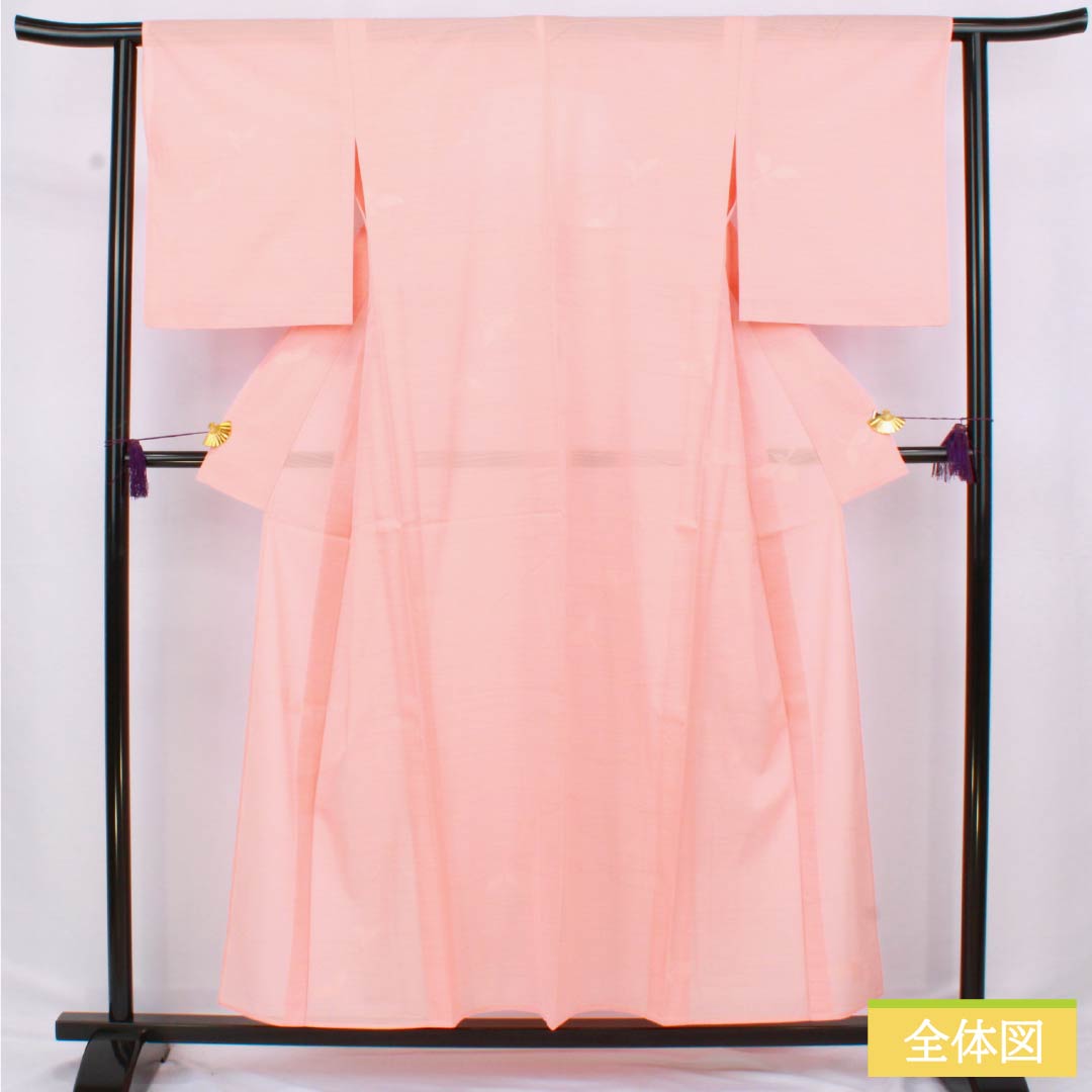 夏物 正絹 小紋 身丈154cm 裄丈63cm 淡紅赤色（うすべにあかいろ） 紋絽 草木模様 絽 Sランク ピンク系 1132002852213