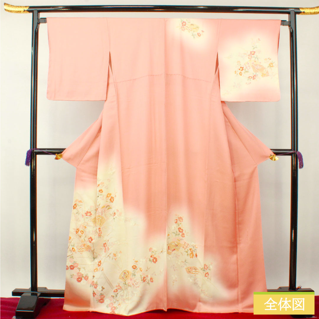 訪問着 正絹 袷 身丈167.5cm 裄丈66.5cm 一重梅色 蘇州刺繡 汕頭刺繡 吉祥文様 Sランク ピンク系 1112004062513