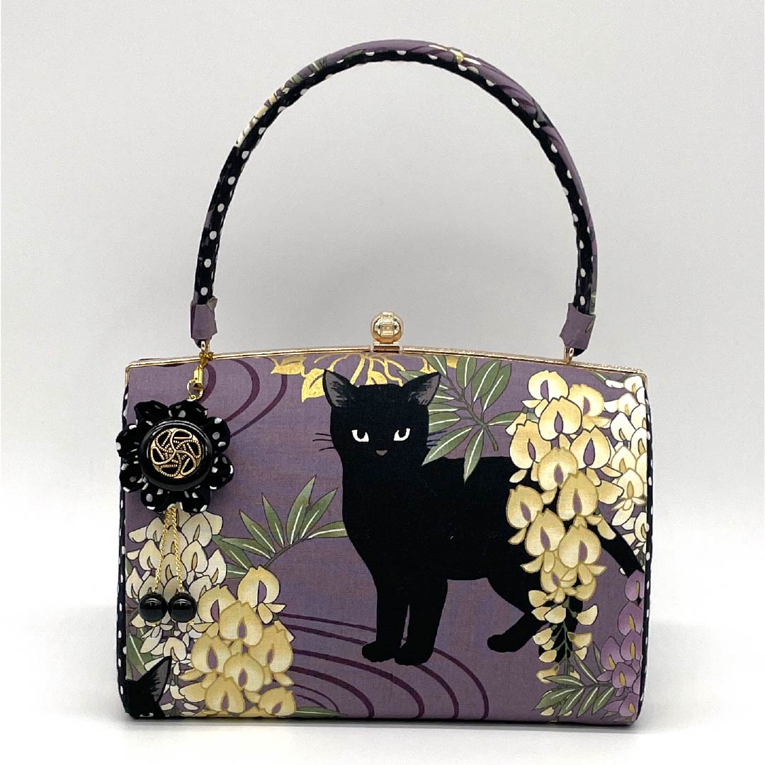 和装バッグ カジュアル NEWランク 古代紫色（こだいむらさきいろ） 藤の花 黒猫 ドット 紫系 113900128120