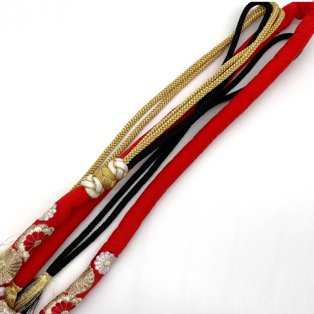 帯締め  Sランク  赤紅色（あかべにいろ） 振袖用 丸ぐけ 花柄 長さ約181.5cm 幅約1.7cm フォーマル 赤系 1135004222412