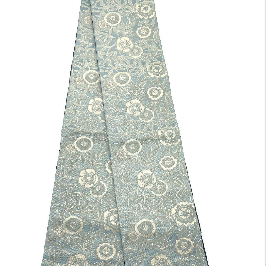 （新品）半幅帯 ポリエステル NEWランク 青鈍色（あおにびいろ） 花柄 横段 リバーシブル 帯丈400cm 青系 1125002521417