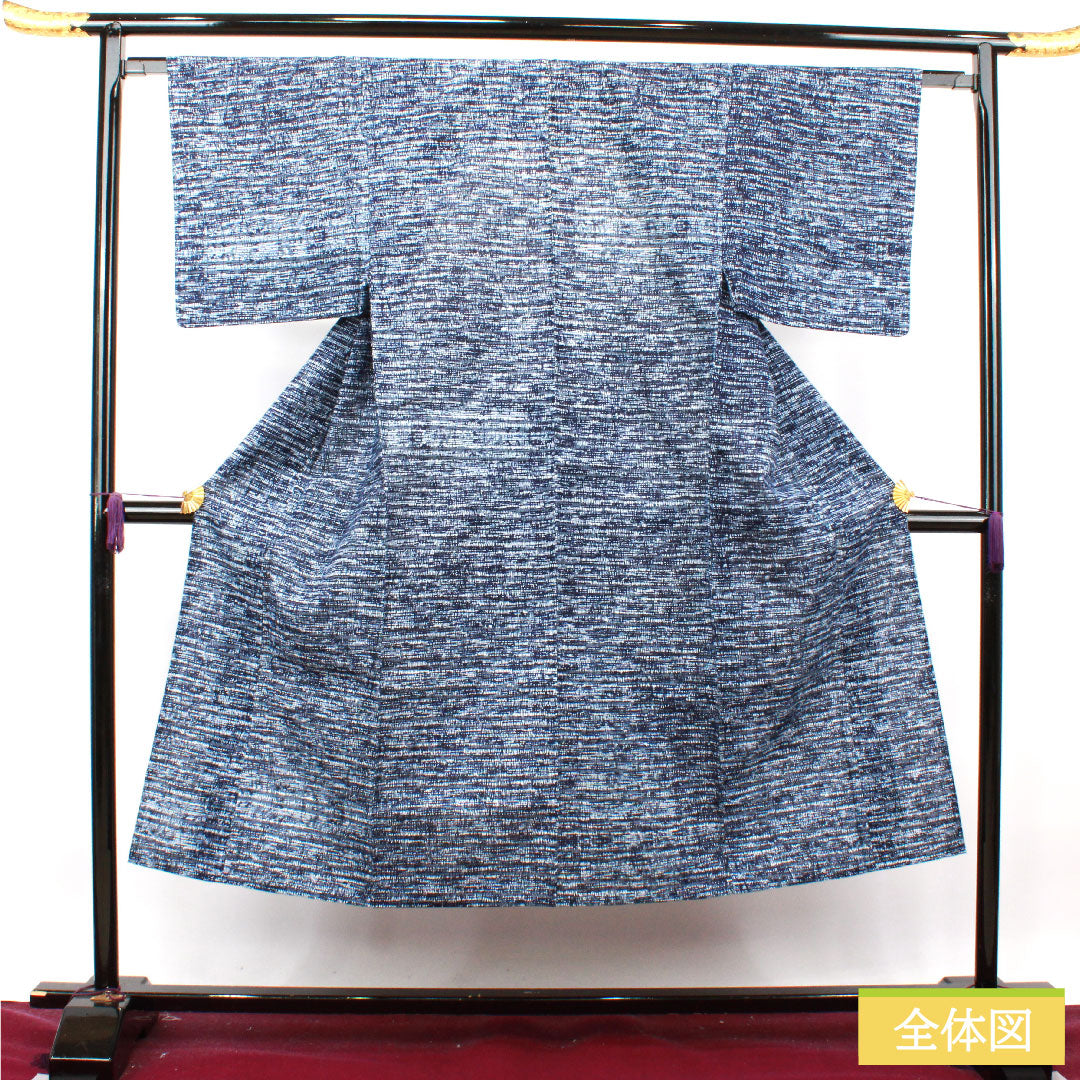 浴衣 木綿 身丈143.5cm 裄丈63.5cm Sランク 単衣 紺系 濃紺色（のうこんいろ） 男物 幾何学模様 1118004882418