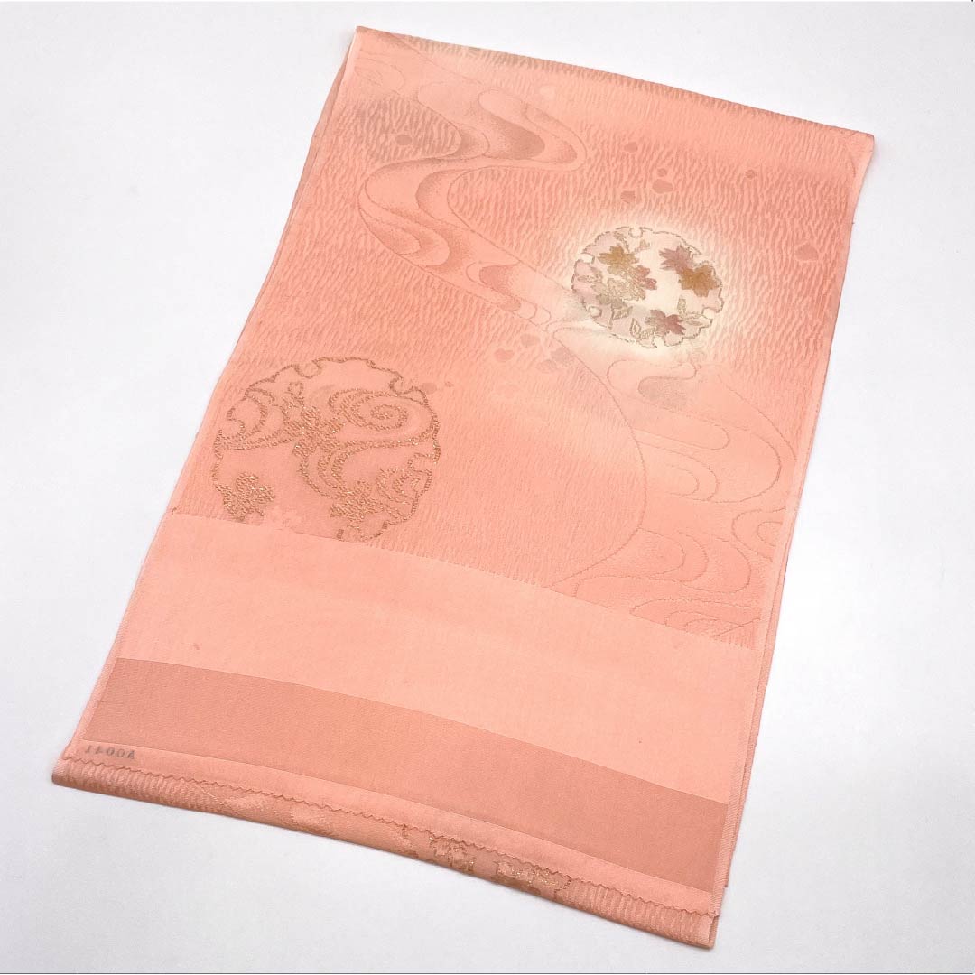 帯揚げ 正絹 Sランク セミフォーマル 東雲色（しののめいろ） 雪輪 流水 古典柄 長さ約188cm 幅約30cm ピンク系 1136001812913