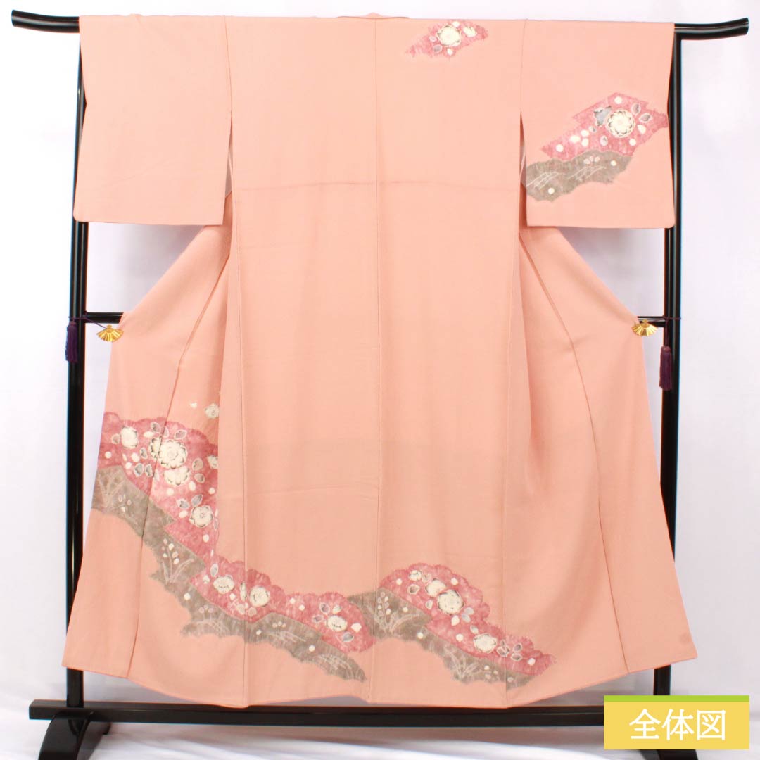 Visiting Kimono, Pure Silk, Grade A, Lined, Length 152cm, Sleeve Length 63cm, Shinonome-iro (Shinonome-iro) Chirimen Fabric, Tsujigahana Pattern, Pink, Product Number: 1112006853213
