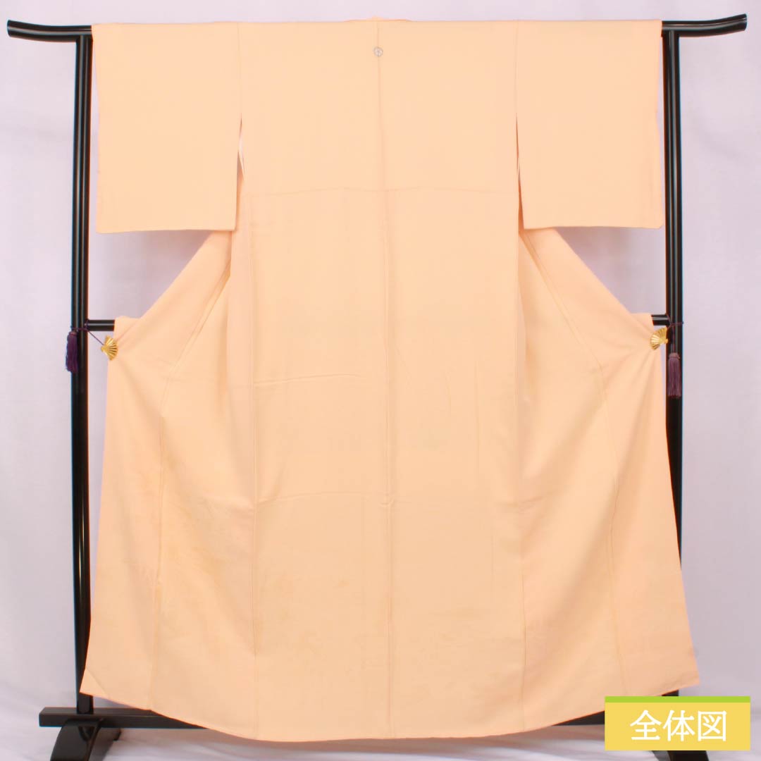 色無地 正絹 Sランク 身丈159cm 裄丈63cm 肌色（はだいろ） 一つ紋 丸に桔梗 寿光織 袷 橙系 1114002652326