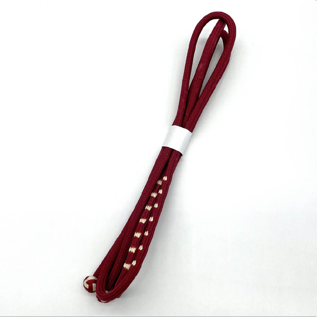 帯締め 正絹 Aランク  深緋色（ふかきあけいろ） 丸組 玉房  長さ約156cm 幅約0.8cm カジュアル 赤系 1135006003312