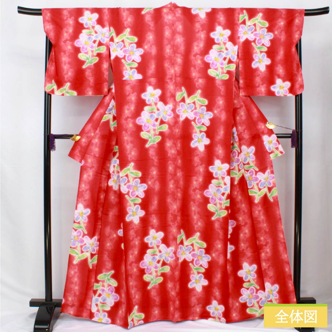 浴衣 木綿 身丈165cm 裄丈69cm Aランク 単衣 朱系 紅絹色（もみいろ） 草花模様 hiromichi nakano ヒロミチナカノ 1118006133516