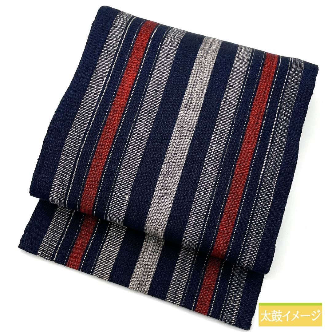 名古屋帯 濃紺色（のうこんいろ） 縞模様 帯丈382cm 木綿 Sランク 全通 カジュアル 紺系 1124006902418 開き仕立て