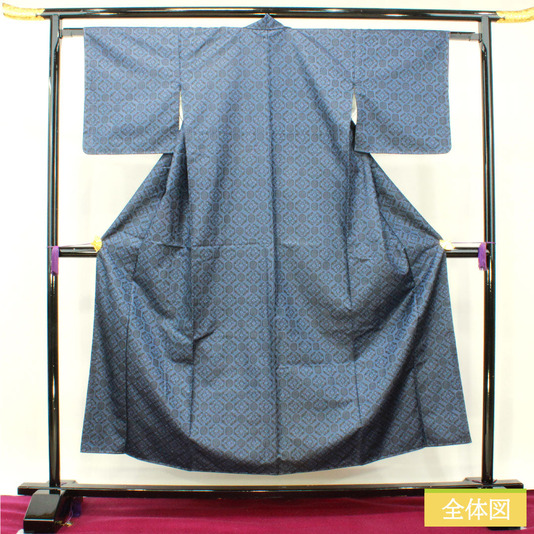 村山大島 正絹 身丈153cm 裄丈63cm  抽象模様 しつけ糸付き 未使用品 Sランク 袷 紺系 1116003162218