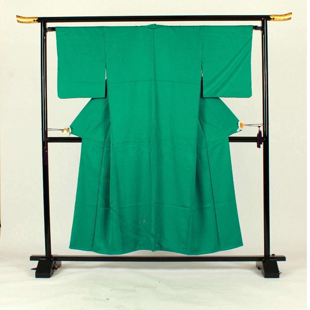 色無地 斉藤三才 三才鳥  身丈152.5cm 裄丈65.5cm 袷  正絹 Aランク 緑系 1114000443219