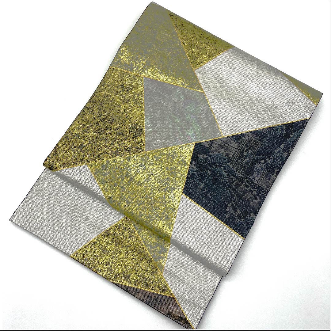 袋帯 黒色 切り嵌め 大島紬 帯丈432cm 正絹 Sランク 六通 フォーマル 黒系 1123008762310