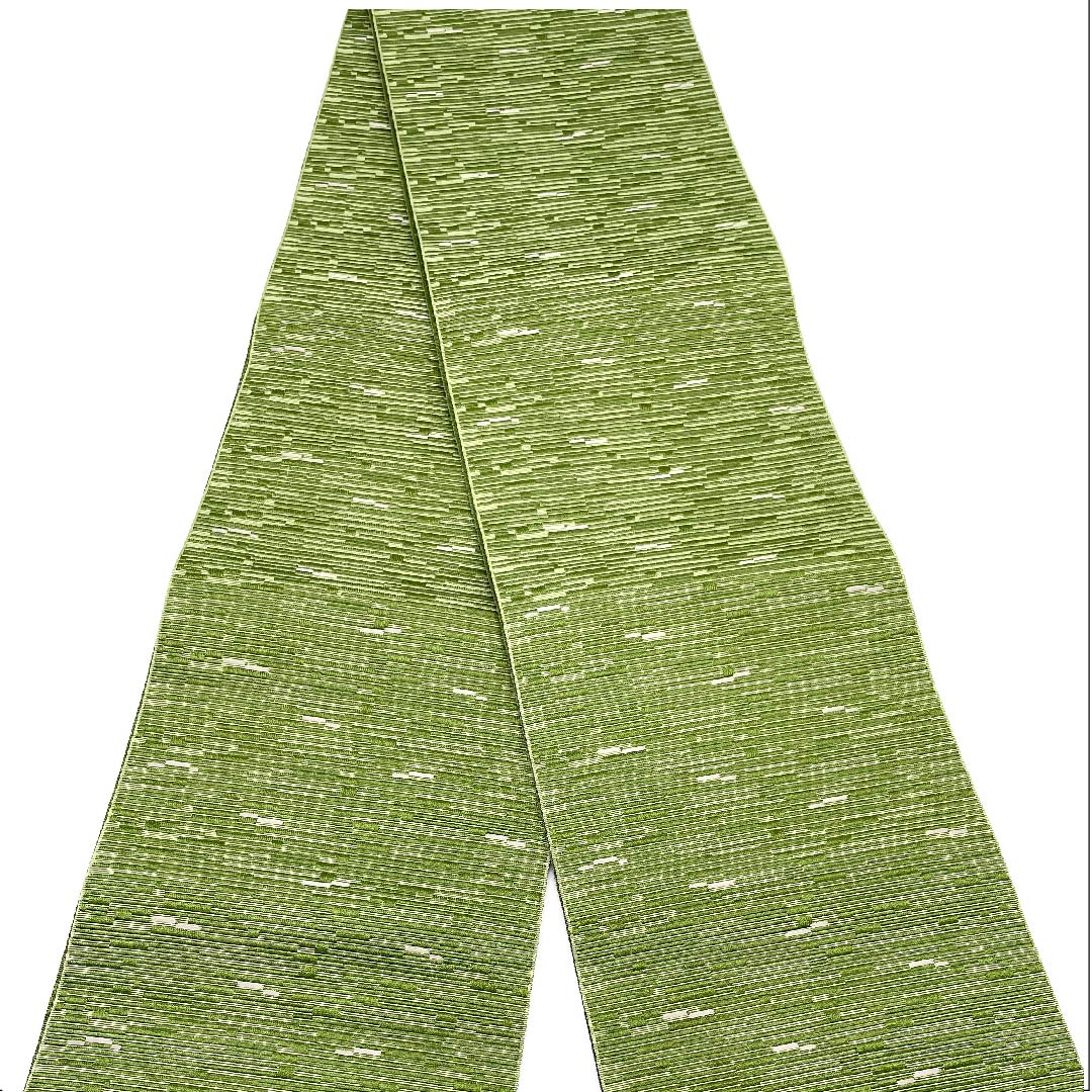 半幅帯 ポリエステル 帯丈350cm 仏手柑色（ぶしゅかんいろ） 縞 幾何学模様 緑系 Sランク 1125001322319