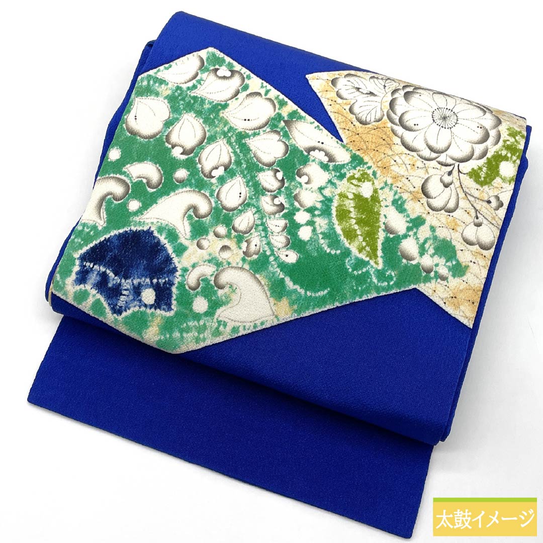 名古屋帯 濃桔梗色（こいききょういろ） 染め帯 辻ヶ花模様 帯丈352cm 正絹 Aランク ポイント柄 セミフォーマル 青系 1124008973317 名古屋仕立て