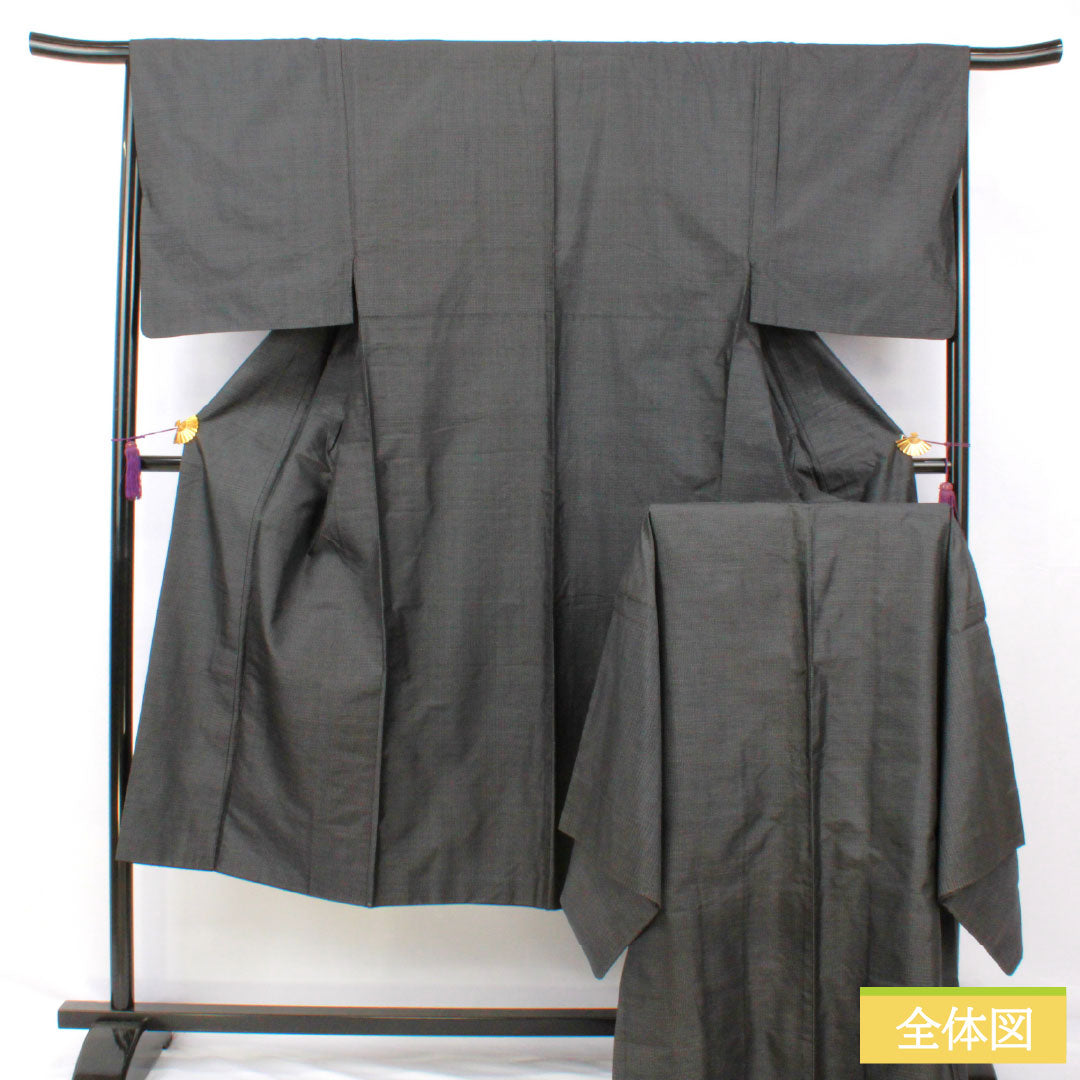 Men's Pure Silk A-Rank Kimono, Length 139cm, Sleeve Length 67.5cm, Oshima Tsumugi 100 Tortoiseshell Weave, Lined, Gray, with Basting Threads, Product Number: 1119001793322